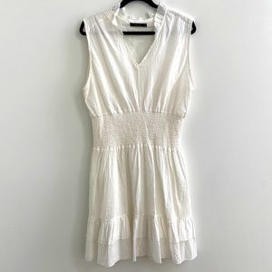 Deluc White Lined Smocked Waist Dress